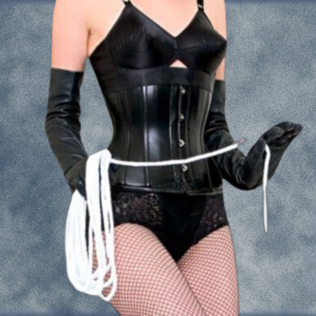 3F-106K-Leather – Under Bust, Black Corset Four Hooks Busk.