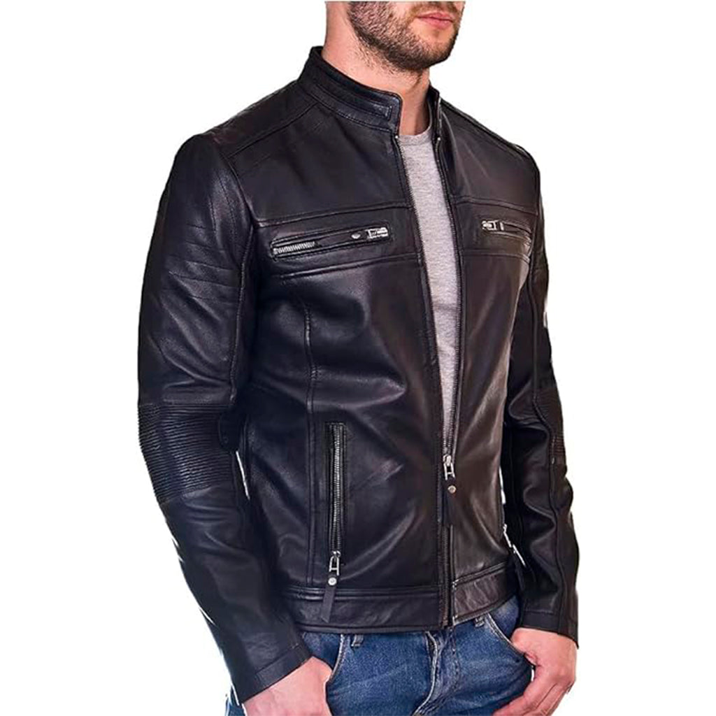 Premium Cafe Racer Leather Motorcycle Jacket, Vintage Retro Lightweight Biker Outerwear, Distressed Classic Biker Style