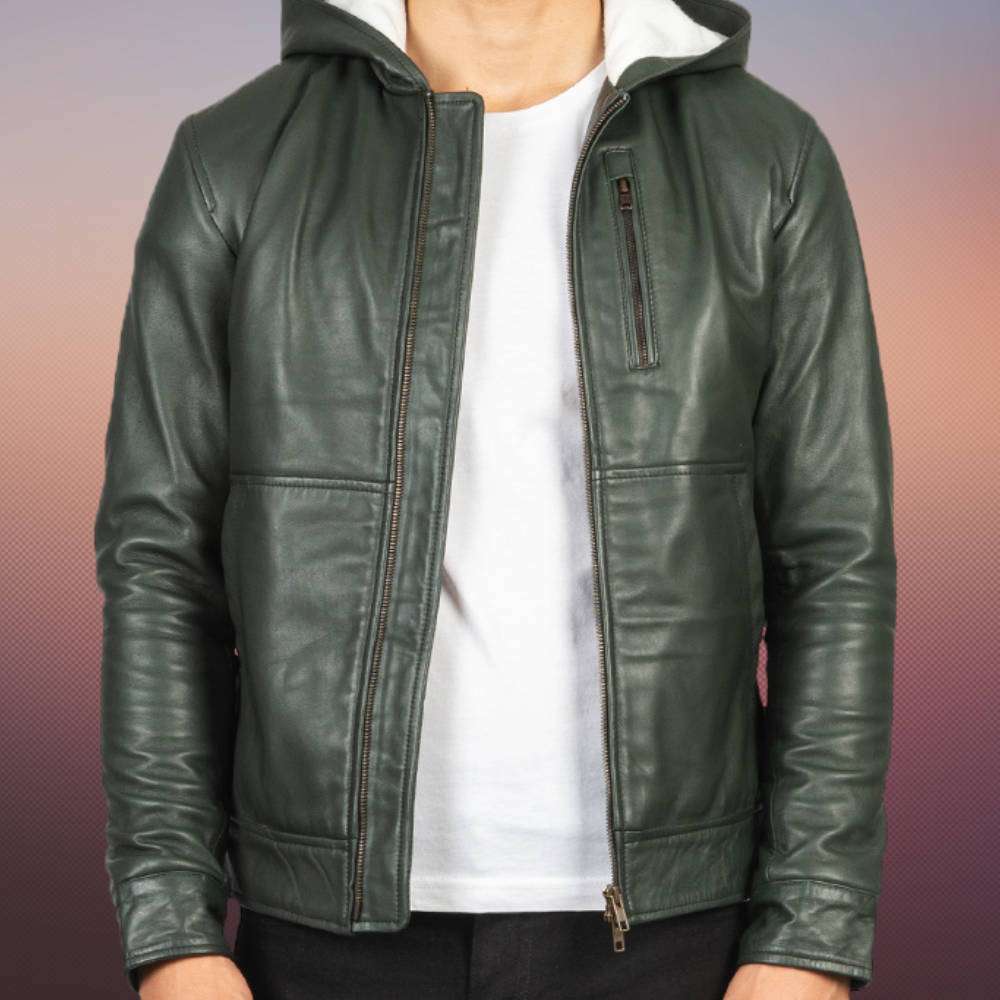 MLJ-123 – Men Hooded Leather Jacket