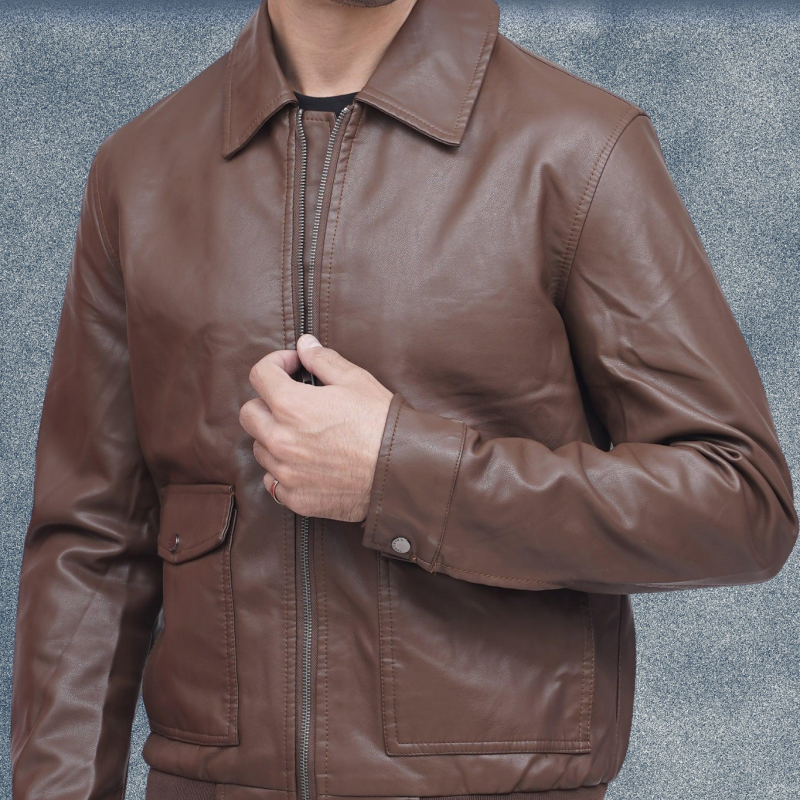 MLJ-128 – Stylish Collar Leather Jacket