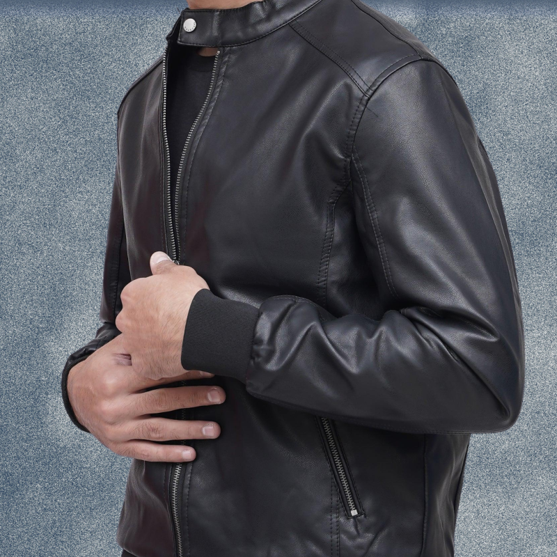 MLJ-130 – Stylish Ban Collar Leather Jacket