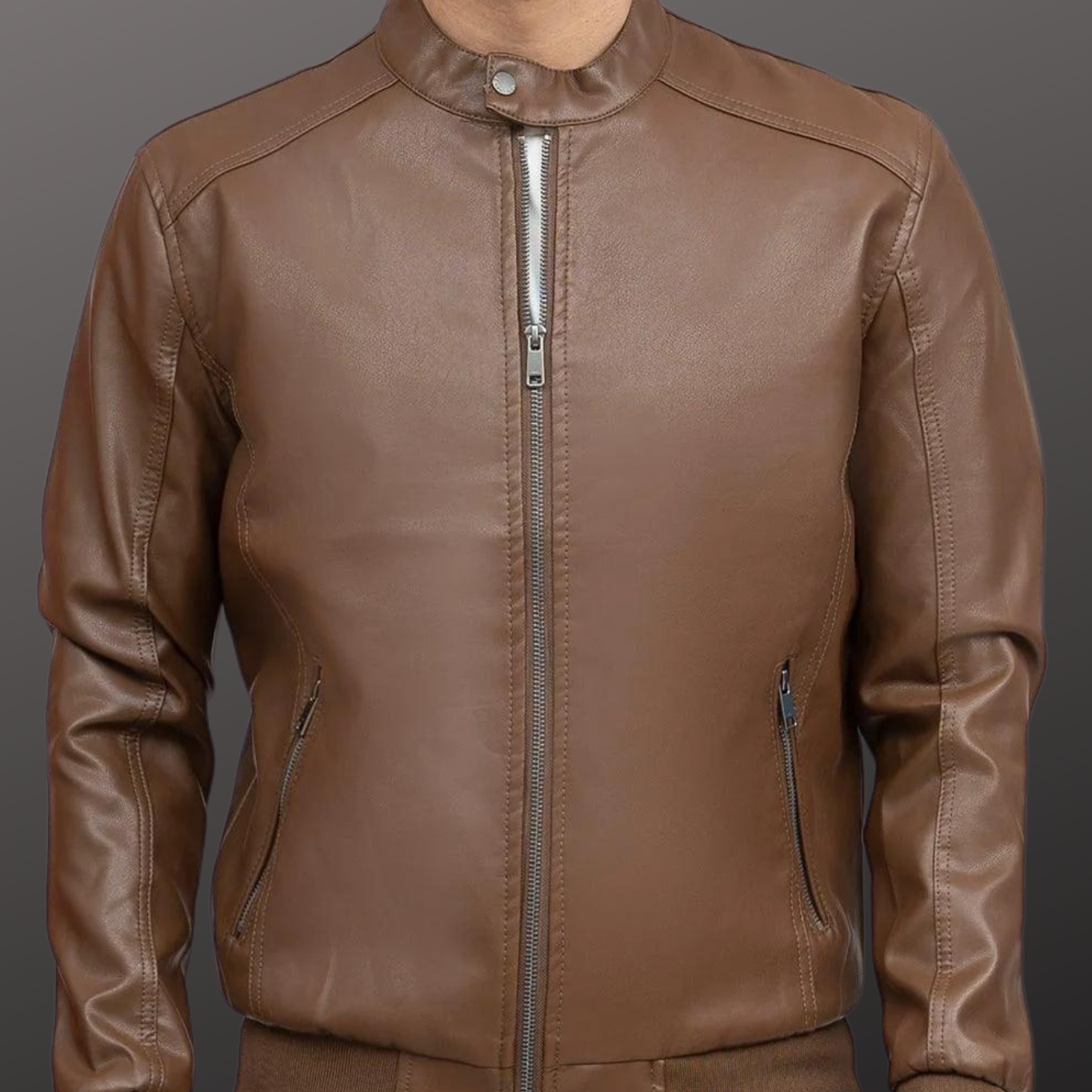 MLJ-131 – Men Front Zip Enclouser Leather Jacket