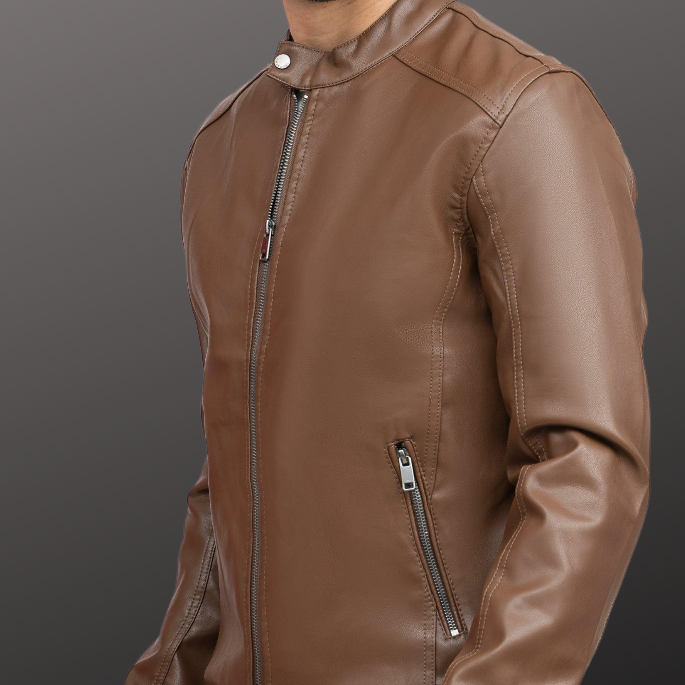 MLJ-131 – Men Front Zip Enclouser Leather Jacket