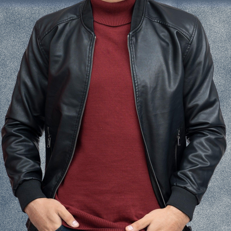 MLJ-132 – Men Rib Ban Collar Leather Jacket