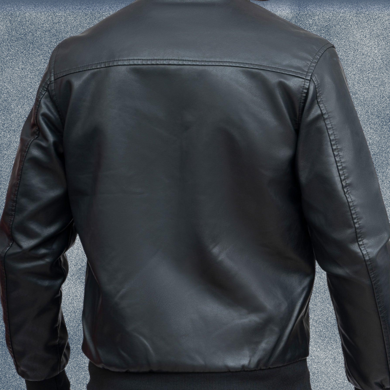 MLJ-132 – Men Rib Ban Collar Leather Jacket