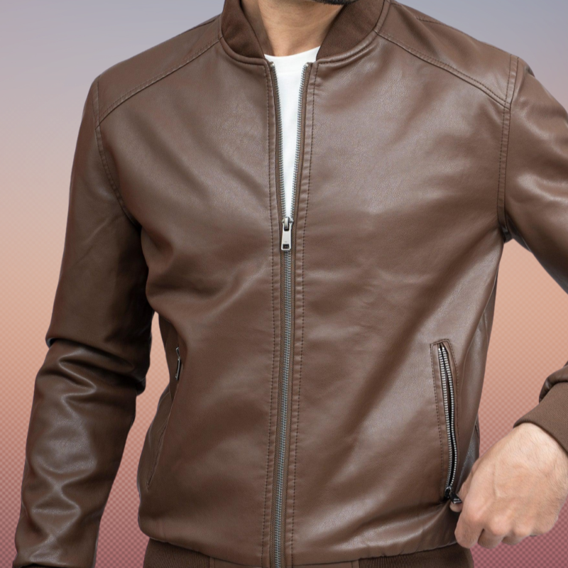 MLJ-133 – Men Stylish Front Zip Enclouser Leather Jacket