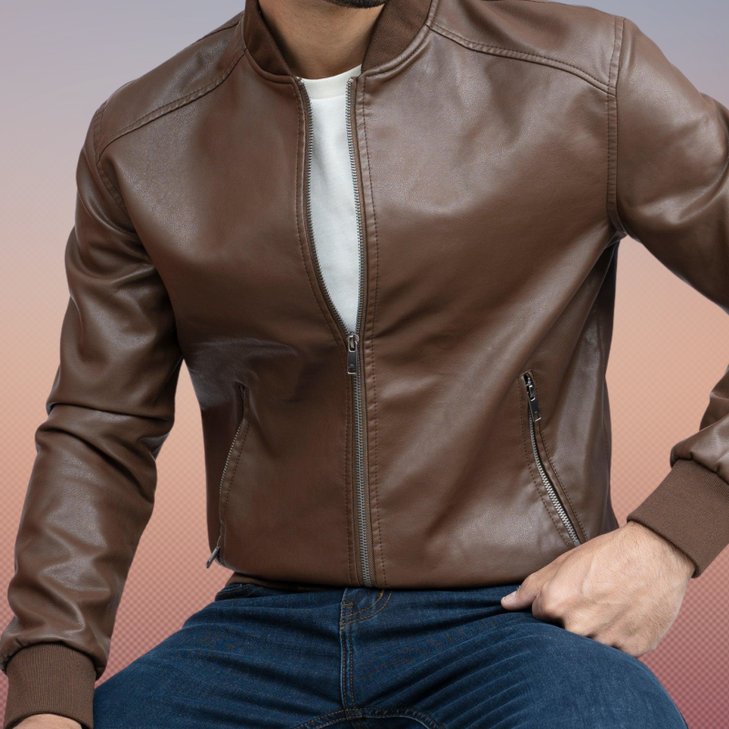 MLJ-133 – Men Stylish Front Zip Enclouser Leather Jacket