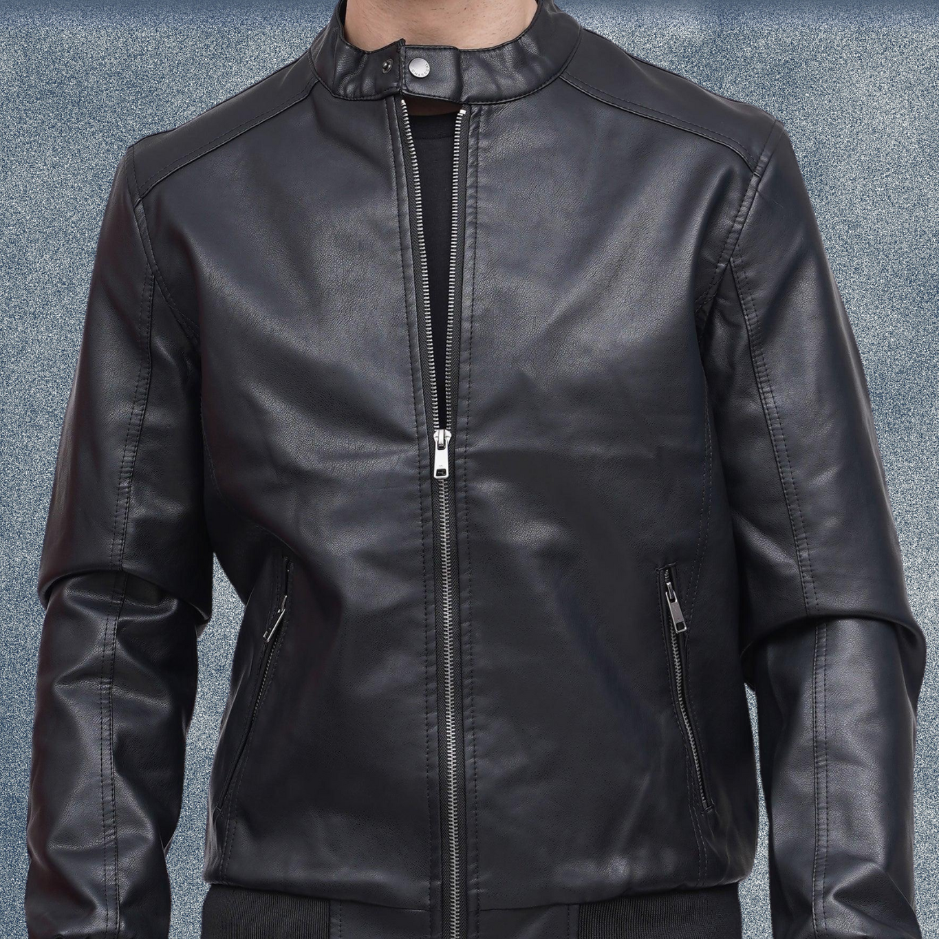 MLJ-130 – Stylish Ban Collar Leather Jacket