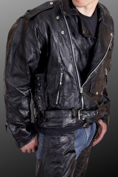 RRMOT1 – Men Belted Leather Jacket With Pockets