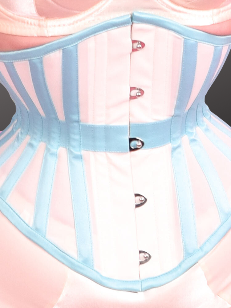 Riding corset – Under bust, Sheer & Sky Blue Satin Corset With Waist band.